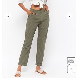 Forever 21 Olive/Cream High Rise Striped Pants